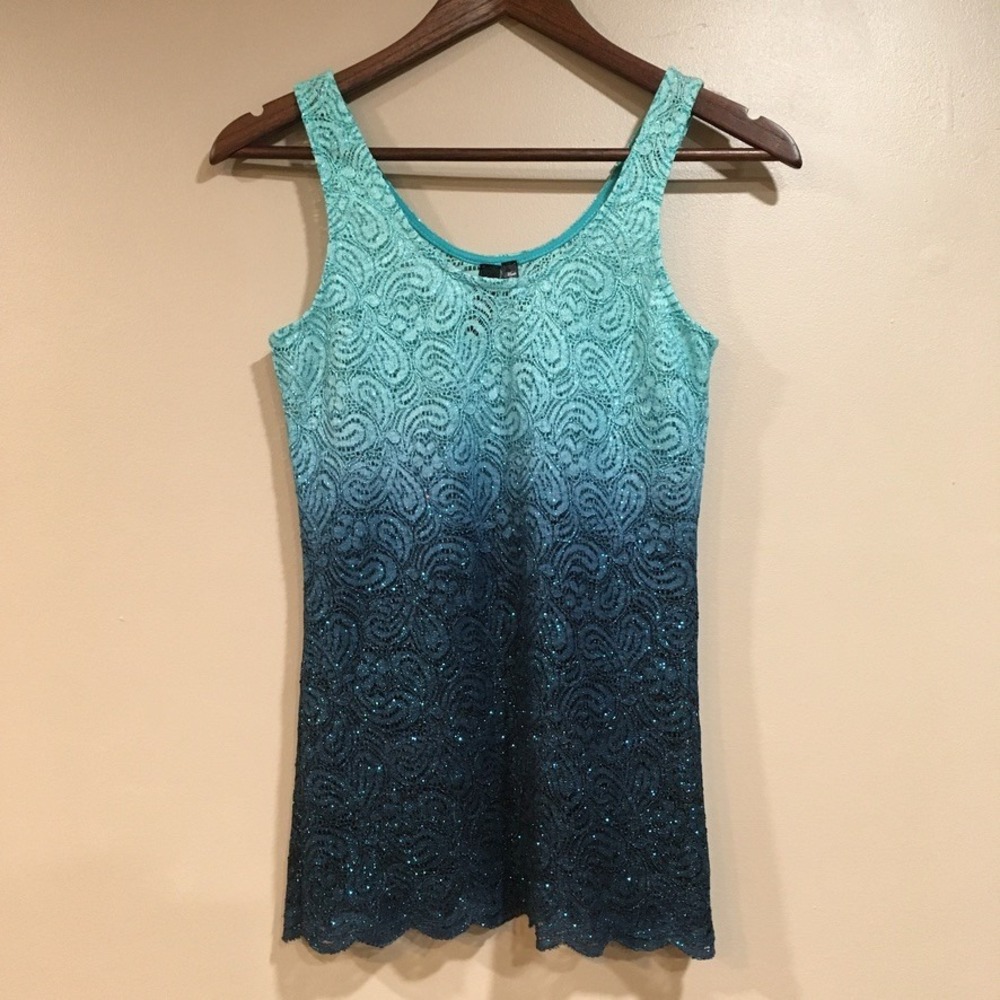 Buckle Teal and Navy Lace Tank Top